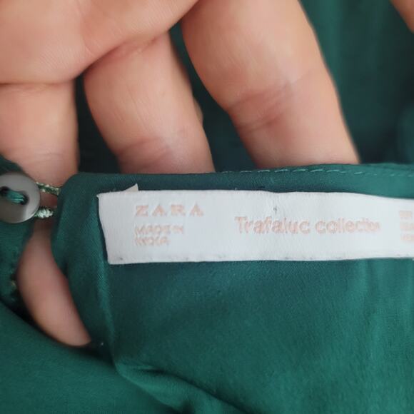 Zara Trafaluc Collection Hunter Green Floral Embroidered Bohemian Dress M - Picture 5 of 7